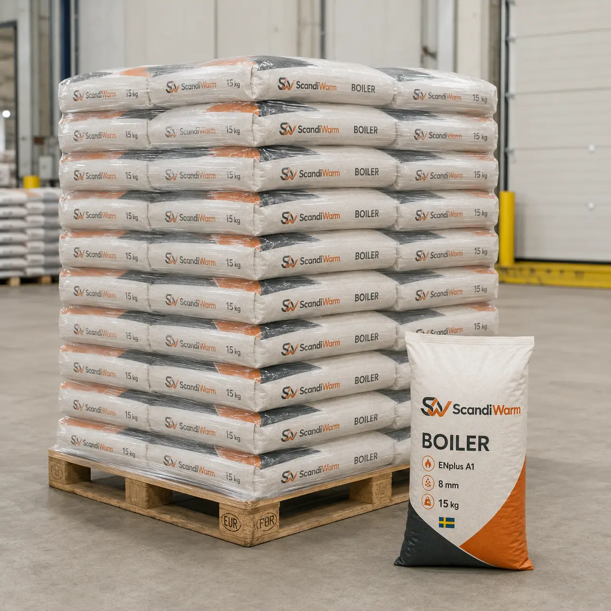 ScandiWarm Boiler Holzpellets ENplus A1 8 mm - Palette 990 kg (66 x 15 kg)