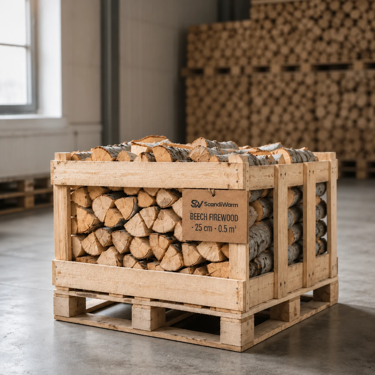Droog beukenhaardhout 25 cm — 0,5 m³ gestapeld hout