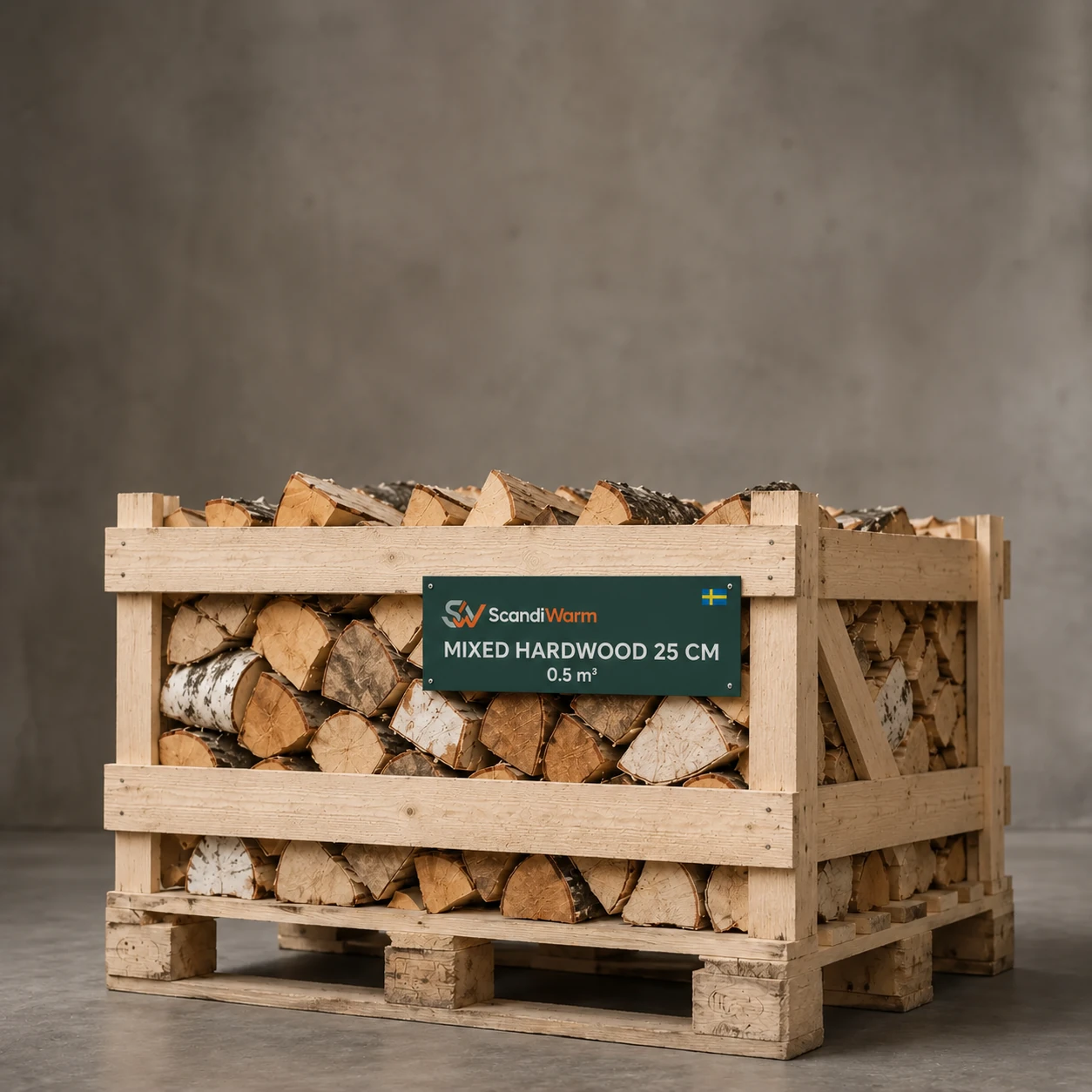 Zweeds gemengd hardhout Economy, ovengedroogd 25 cm — 0,5 m³ gestapeld hout