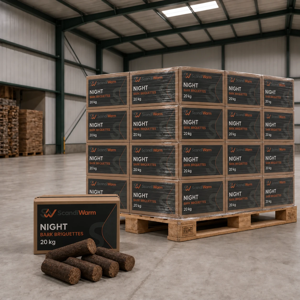 Rinden-Nachtbriketts — 760 kg (38 × 20 kg)