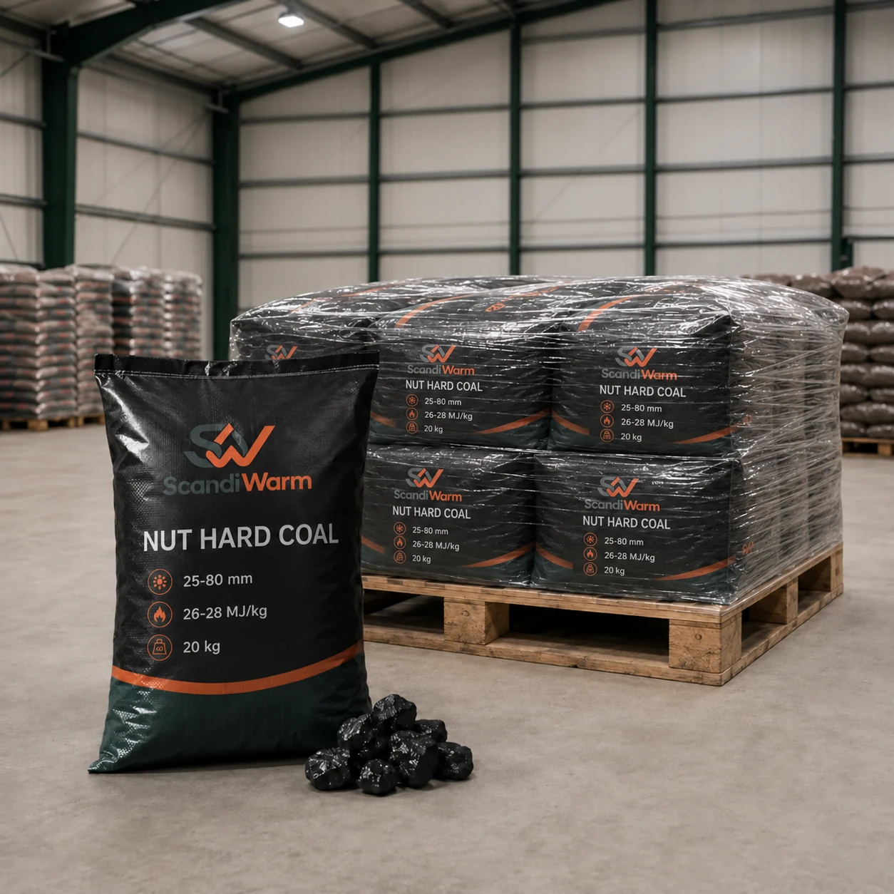 Steenkool noot 25-80 mm, 26-28 MJ/kg — 760 kg (38 × 20 kg)