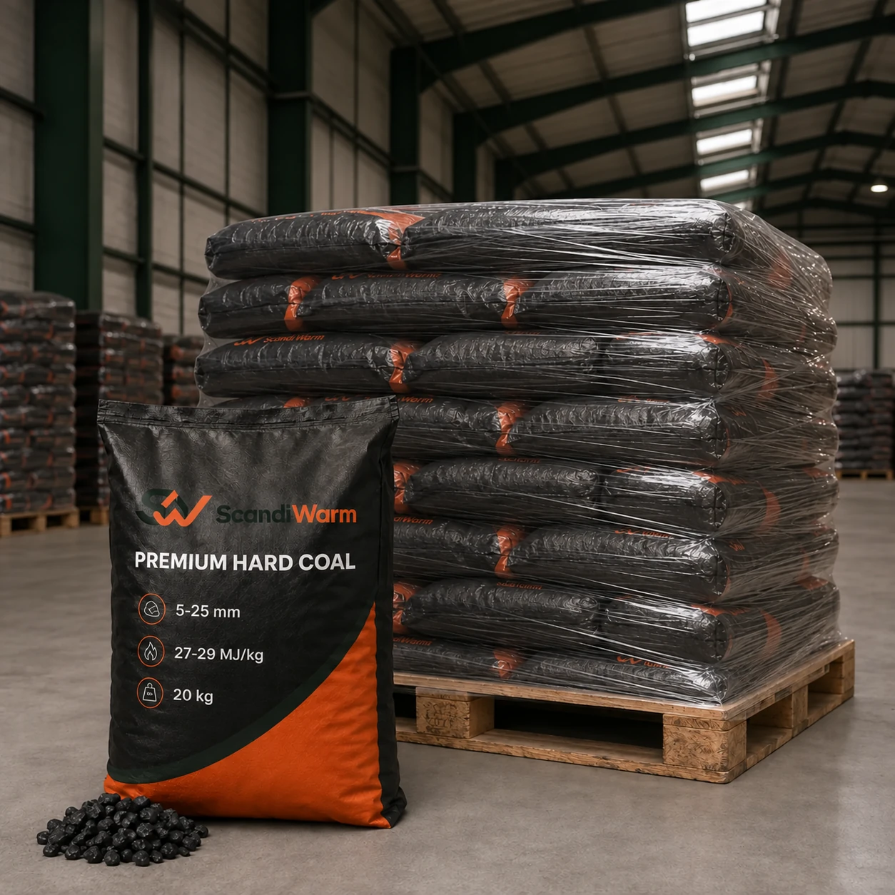 Premium-steenkool 5-25 mm, 27-29 MJ/kg — 760 kg (38 × 20 kg)
